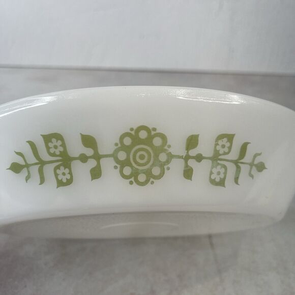 Vintage GlassBake Green Daisy Divided Casserole Dish Milk Glass 12” - Picture 2 of 13